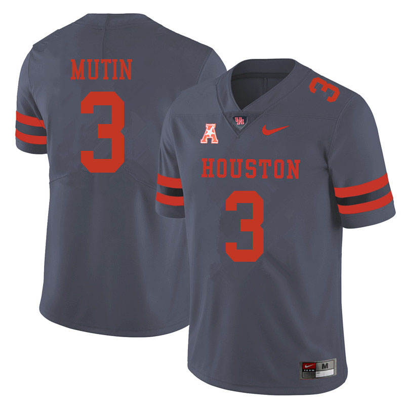 Men #3 Donavan Mutin Houston Cougars College Football Jerseys Sale-Gray
